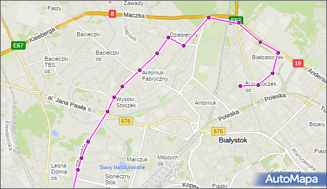 Mapa Polski Targeo, Autobus 25 - trasa ZIELONE - RADZYMIŃSKA/KOŚCIÓŁ(386)(nr inw. 386). BKM na mapie Targeo