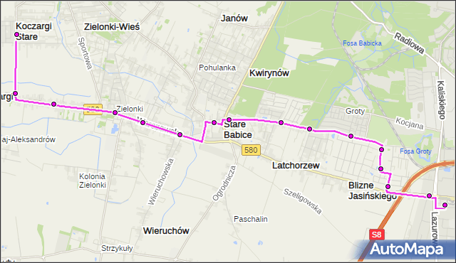 Mapa Polski Targeo, Autobus 714 - trasa OS.GÓRCZEWSKA - KOCZARGI STARE KG. ZTM Warszawa na mapie Targeo