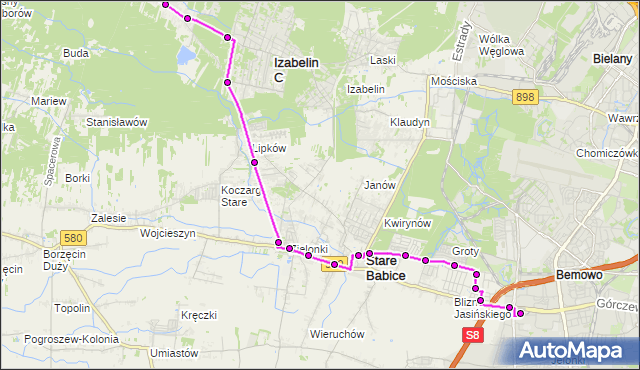 Mapa Polski Targeo, Autobus 714 - trasa OS.GÓRCZEWSKA - SKIBIŃSKIEGO TR. ZTM Warszawa na mapie Targeo