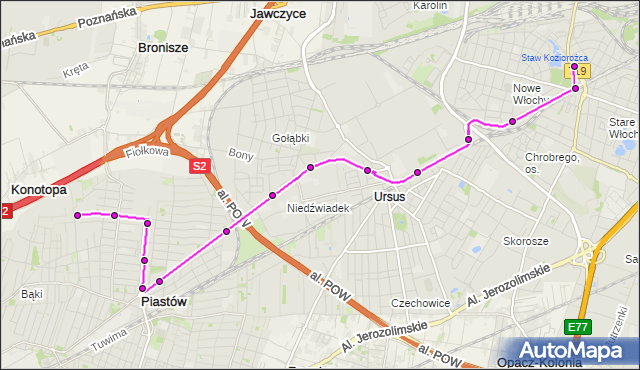 Mapa Polski Targeo, Autobus 716 - trasa WAŁOWICKA - OGIŃSKIEGO PT. ZTM Warszawa na mapie Targeo