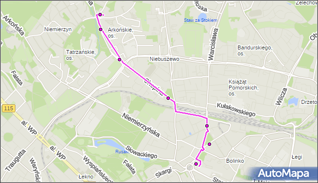 Mapa Polski Targeo, Autobus 78 - trasa Kołłątaja - Osiedle Arkońskie. ZDiTM Szczecin na mapie Targeo