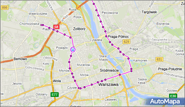 Rozkład jazdy tramwaju 22 na przystanku Powązkowska 04. ZTM Warszawa na mapie Targeo