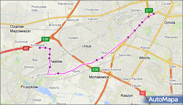 Mapa Polski Targeo, Autobus 717 - trasa DW.ZACHODNI - OGIŃSKIEGO PT. ZTM Warszawa na mapie Targeo