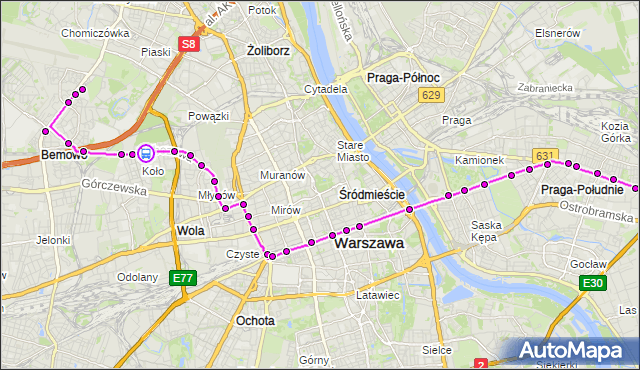 Rozkład jazdy tramwaju 24 na przystanku Magistracka 01. ZTM Warszawa na mapie Targeo