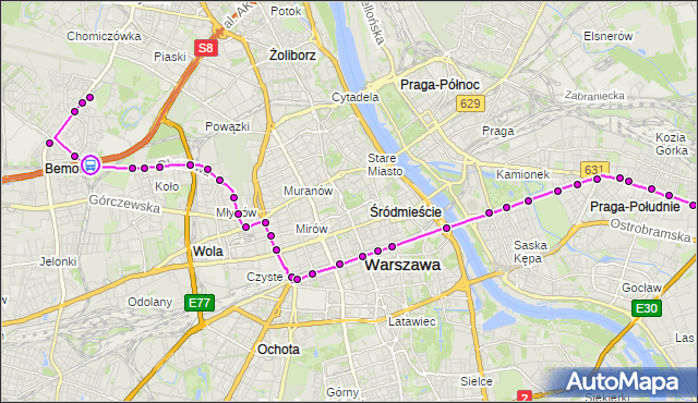 Rozkład jazdy tramwaju 24 na przystanku Marynin 01. ZTM Warszawa na mapie Targeo