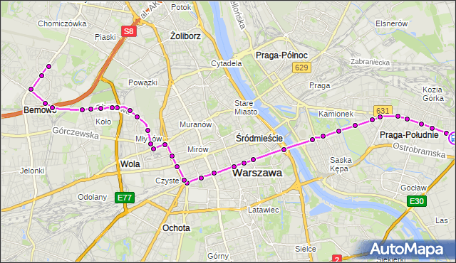 Rozkład jazdy tramwaju 24 na przystanku Gocławek 03. ZTM Warszawa na mapie Targeo