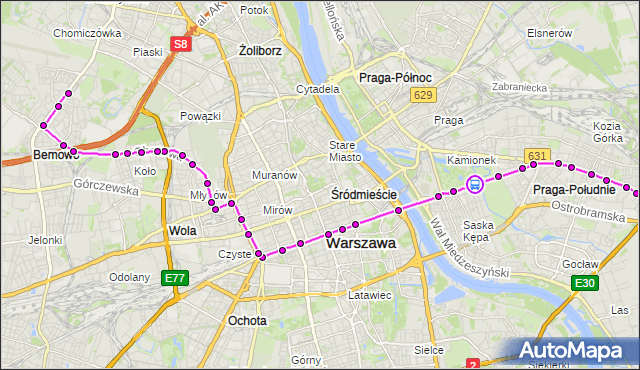 Rozkład jazdy tramwaju 24 na przystanku Park Skaryszewski 03. ZTM Warszawa na mapie Targeo