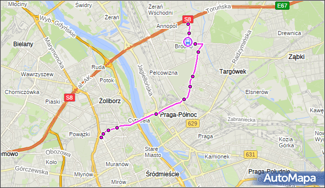 Rozkład jazdy autobusu 500 na przystanku Szpital Bródnowski 04. ZTM Warszawa na mapie Targeo