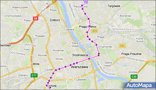 Rozkład jazdy tramwaju 25 na przystanku Julianowska 02. ZTM Warszawa na mapie Targeo