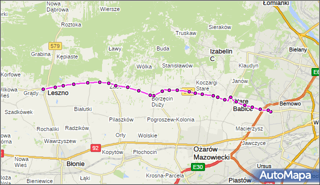 Mapa Polski Targeo, Autobus 719 - trasa OS.GÓRCZEWSKA - LESZNO LE. ZTM Warszawa na mapie Targeo