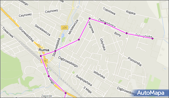 Mapa Polski Targeo, Autobus 86 - trasa - Cmentarz Komunalny. ZKMGdynia na mapie Targeo