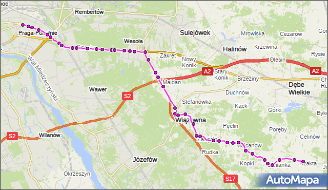 Mapa Polski Targeo, Autobus 720 - trasa WIATRACZNA - RZAKTA RZ. ZTM Warszawa na mapie Targeo