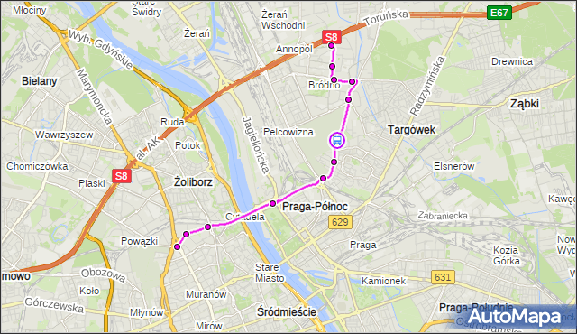 Rozkład jazdy autobusu 500 na przystanku Cm.Bródnowski 01. ZTM Warszawa na mapie Targeo