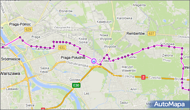 Rozkład jazdy autobusu N21 na przystanku Gocławek 02. ZTM Warszawa na mapie Targeo