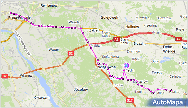 Rozkład jazdy autobusu 720 na przystanku Pęclin 01. ZTM Warszawa na mapie Targeo