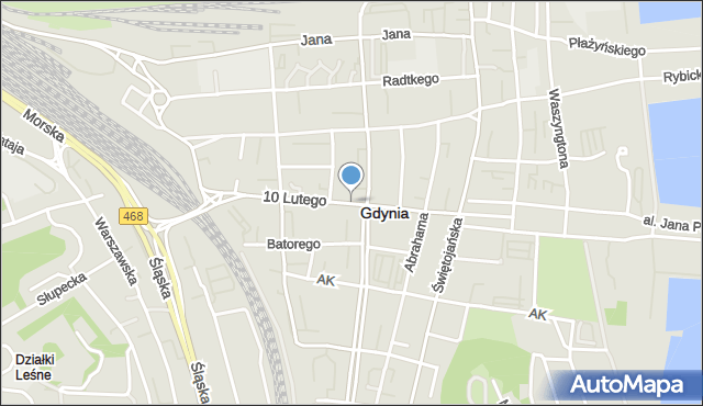 Gdynia, 10 Lutego, mapa Gdyni