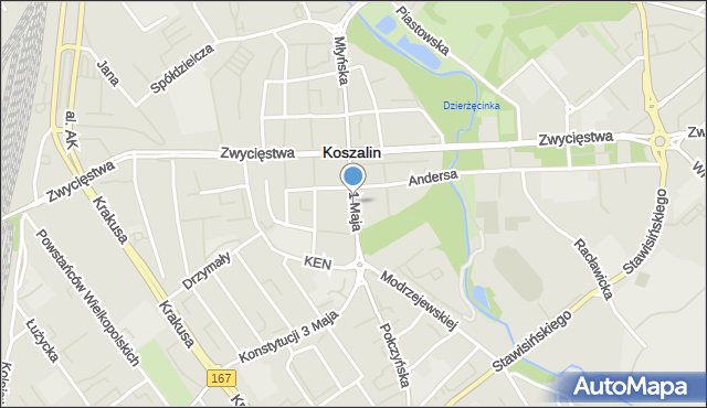 Koszalin, 1 Maja, mapa Koszalina