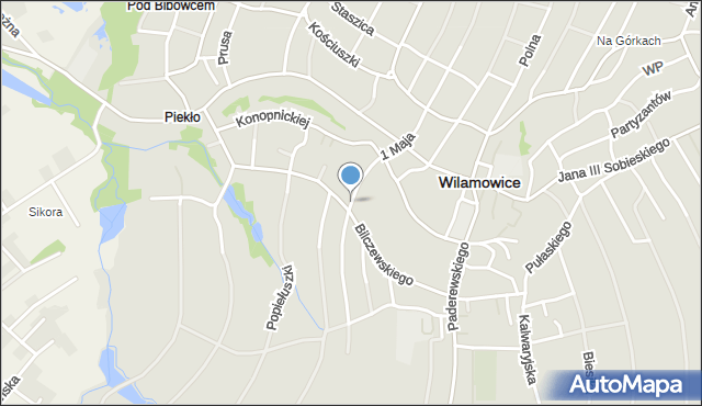 Wilamowice powiat bielski, 1 Maja, mapa Wilamowice powiat bielski