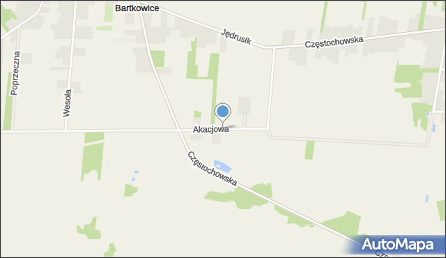 Bartkowice, Akacjowa, mapa Bartkowice