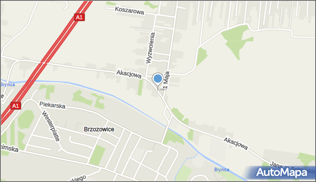Bobrowniki powiat będziński, Akacjowa, mapa Bobrowniki powiat będziński