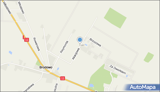 Brodowo gmina Środa Wielkopolska, Akacjowa, mapa Brodowo gmina Środa Wielkopolska