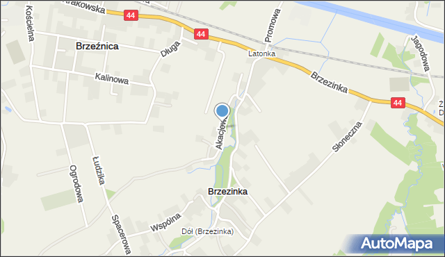 Brzeźnica powiat wadowicki, Akacjowa, mapa Brzeźnica powiat wadowicki