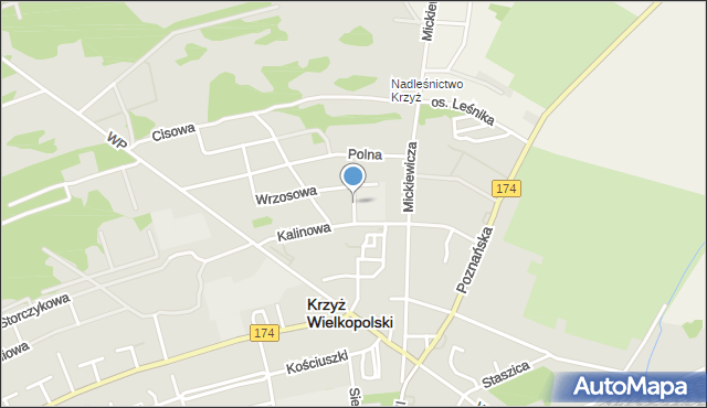 Krzyż Wielkopolski, Akacjowa, mapa Krzyż Wielkopolski