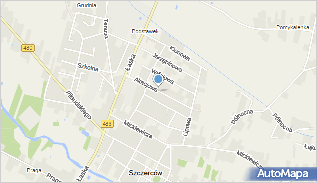 Szczerców, Akacjowa, mapa Szczerców