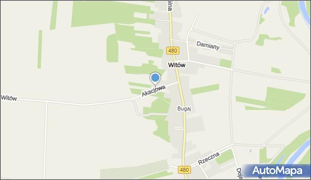 Witów gmina Burzenin, Akacjowa, mapa Witów gmina Burzenin