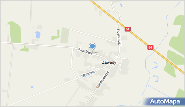 Zawady powiat białostocki, Akacjowa, mapa Zawady powiat białostocki
