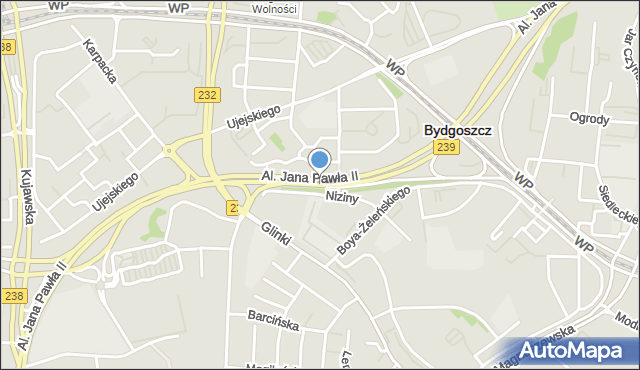 Bydgoszcz, Aleje Jana Pawła II, mapa Bydgoszczy