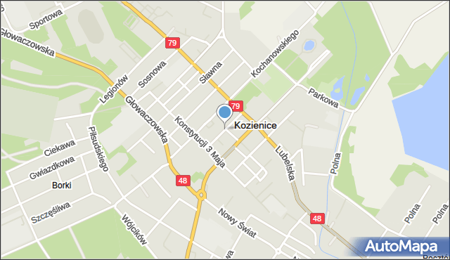 Kozienice, Aleja 1 Maja, mapa Kozienice