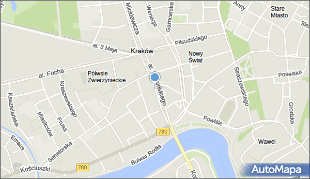 Kraków, Aleja Krasińskiego Zygmunta, mapa Krakowa