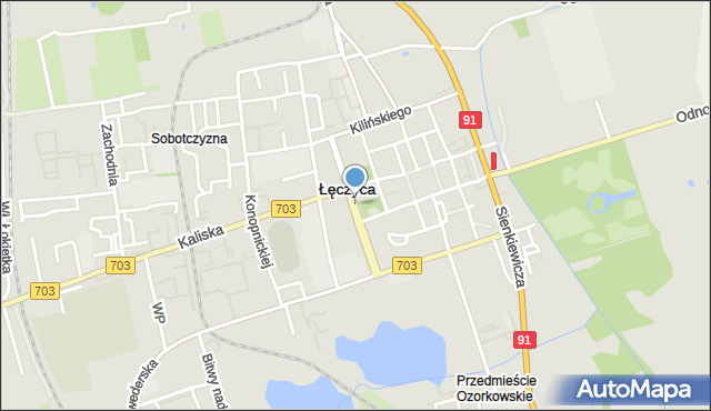 Łęczyca, Aleje Jana Pawła II, mapa Łęczyca