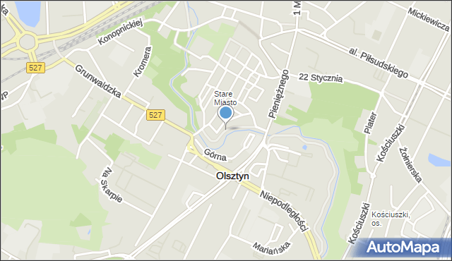 Olsztyn, Aleja Gelsenkirchen, mapa Olsztyna