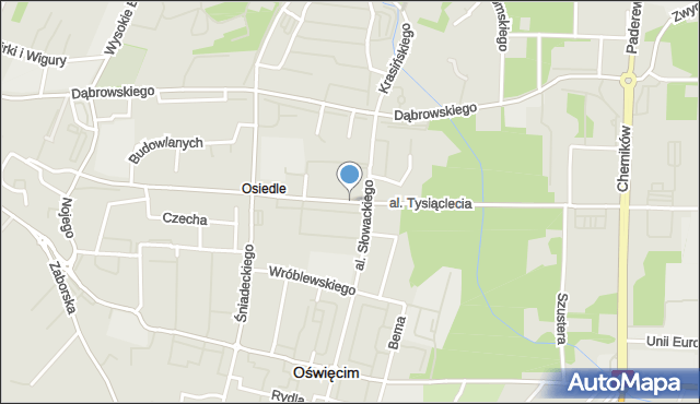 Oświęcim, Aleja Tysiąclecia, mapa Oświęcimia