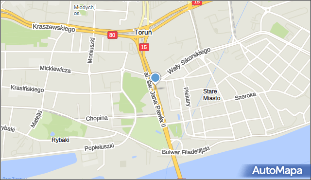 Toruń, Aleja św. Jana Pawła II, mapa Torunia