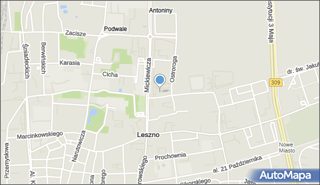 Leszno, Antoniny, mapa Leszno