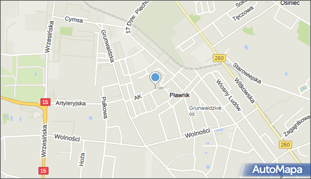 Gniezno, Armii Krajowej, mapa Gniezna