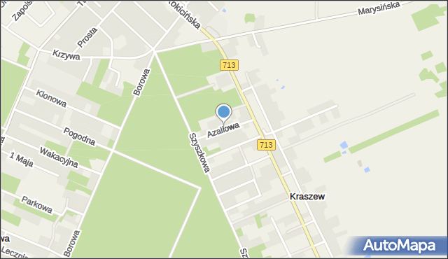 Kraszew gmina Andrespol, Azaliowa, mapa Kraszew gmina Andrespol