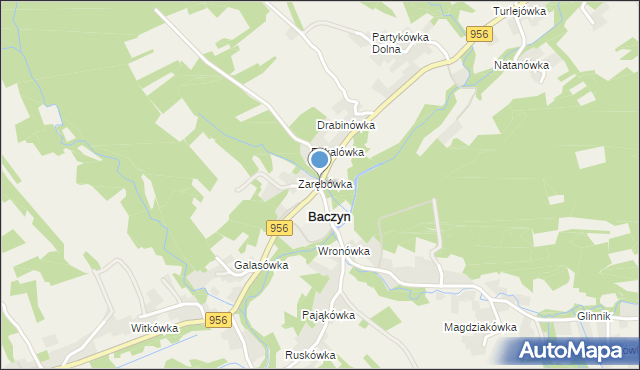 Baczyn gmina Budzów, Baczyn, mapa Baczyn gmina Budzów