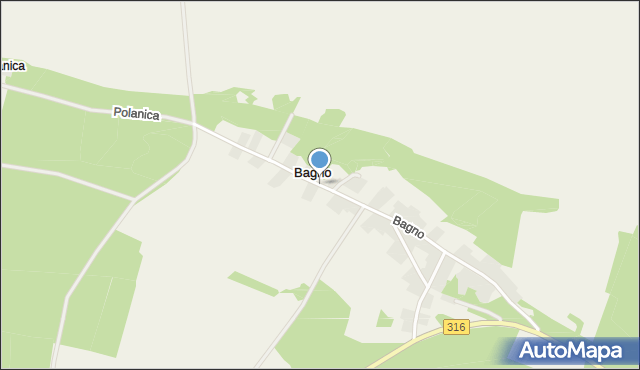 Bagno gmina Sława, Bagno, mapa Bagno gmina Sława