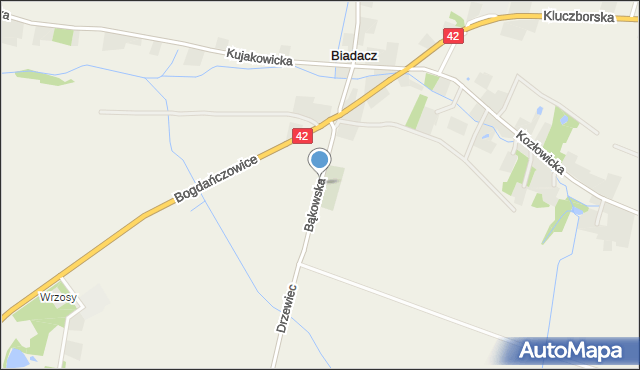 Biadacz gmina Kluczbork, Bąkowska, mapa Biadacz gmina Kluczbork