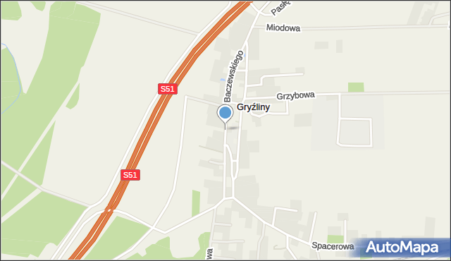 Gryźliny gmina Stawiguda, Baczewskiego Jana, mapa Gryźliny gmina Stawiguda