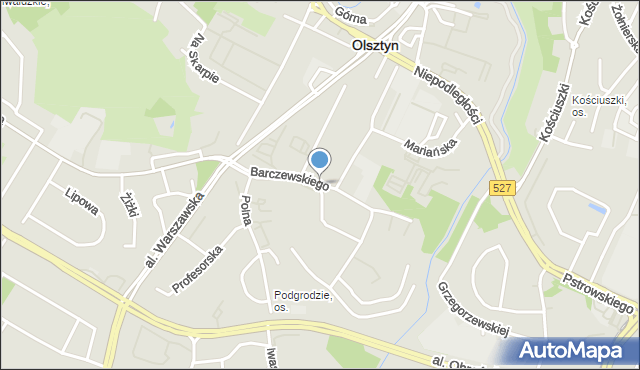 Olsztyn, Barczewskiego Walentego, ks., mapa Olsztyna