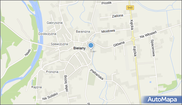 Bielany gmina Kęty, Beskidzka, mapa Bielany gmina Kęty