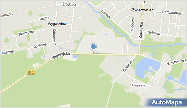 Zwierzyniec powiat zamojski, Biłgorajska, mapa Zwierzyniec powiat zamojski
