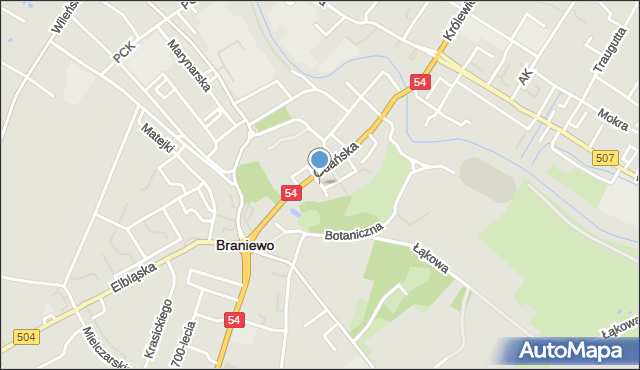 Braniewo, bł. Protmann Reginy, mapa Braniewo