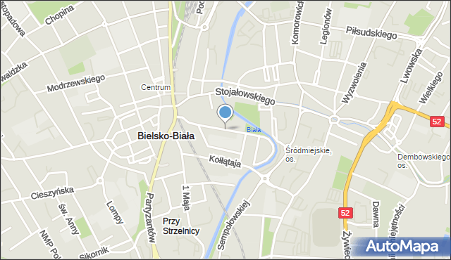 Bielsko-Biała, Bohaterów Warszawy, mapa Bielsko-Białej