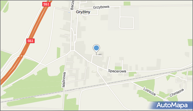 Gryźliny gmina Stawiguda, Borówkowa, mapa Gryźliny gmina Stawiguda